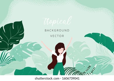 Summer background design vector. Sale, invite, Cover, Banner background design template with natural leaf and tropical design element.