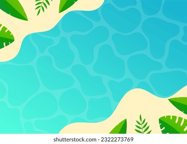summer background design with water surface and tropical plants theme