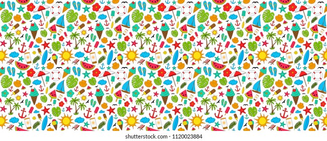 Summer background with different colorful elements. Vector. 