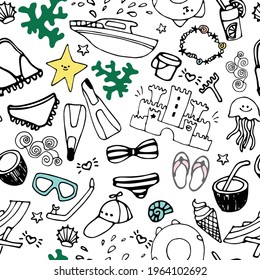 Summer background doodle drawing pattern, wallpaper. Summer Pattern