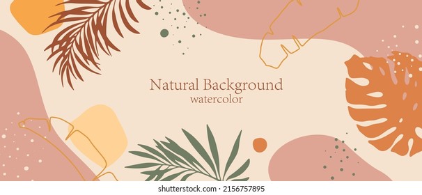 Summer background with exotic leaves and abstract forms. Design for banner, cover, branding, card.