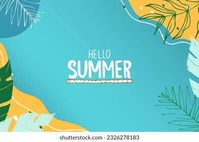 Summer background from exotic leaves.Hello summer.