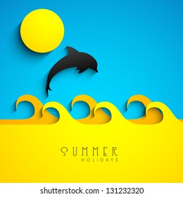 Summer background with fish jumping out from water.