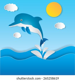Summer background with fish jumping out from water.