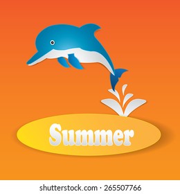 Summer background with fish jumping out from water.