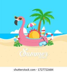 Summer background with flamingo toy.vector illustration