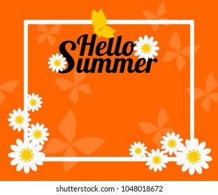 Summer background with flower and butterfly.  Vector illustration use for web banner, poster or flyer. Picture with copy space for text or product marketing and advertising.