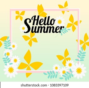 Summer background with flower and butterfly.  Vector illustration use for web banner, poster or flyer. Picture with copy space for text or product marketing and advertising.