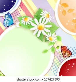 Summer background with flowers and butterflies