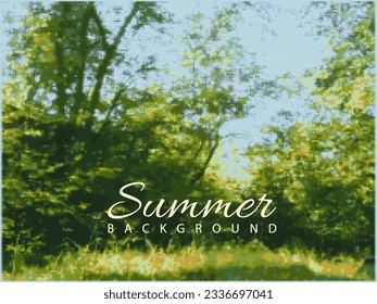 Summer background forest trees halftone dots banner. Vector illustration