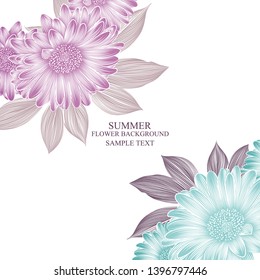 Summer background and frame with gerbera flowers.
