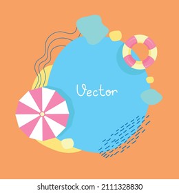 Marco de verano con vistas aéreas al mar y a la playa con espacio para textos. Dibujo vectorial de unas vacaciones junto al mar en un sencillo estilo moderno.
