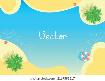 Summer background frame with sea and beach with copy space for text. Vector illustration of vacation by the sea. Aerial view