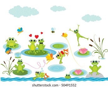 summer background with frogs