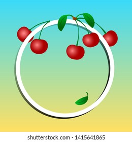 Summer background. Fruit banner, cherries on round frame for your text. Vector illustration