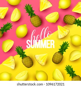 Summer background with fruits. Vector illustration.