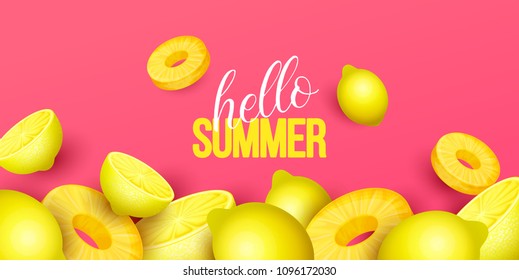 Summer background with fruits. Vector illustration.