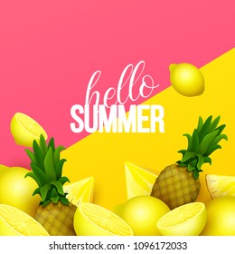 Summer background with fruits. Vector illustration.