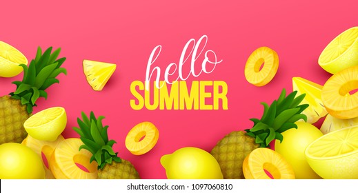 Summer background with fruits. Vector illustration.