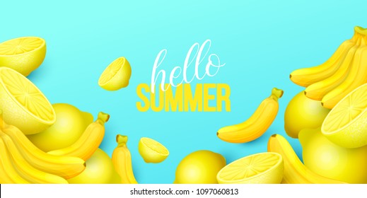 Summer background with fruits. Vector illustration.