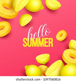 Summer background with fruits. Vector illustration.