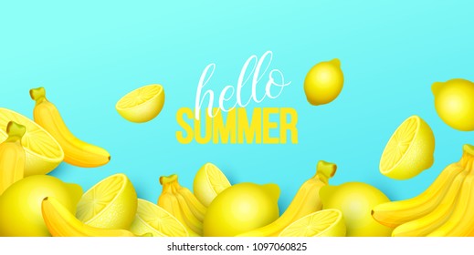 Summer background with fruits. Vector illustration.