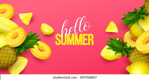 Summer background with fruits. Vector illustration.