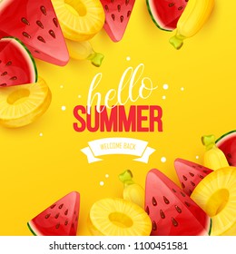 Summer background with fruits. Vector illustration.