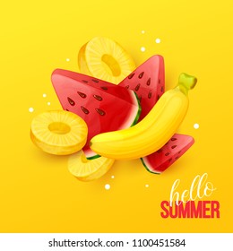 Summer background with fruits. Vector illustration.