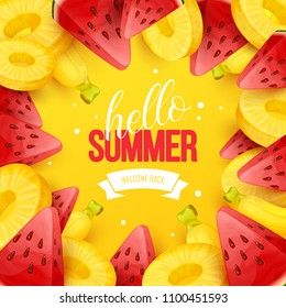 Summer background with fruits. Vector illustration.