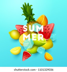 Summer background with fruits. Vector illustration.