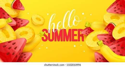 Summer background with fruits. Vector illustration.
