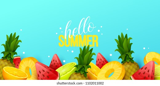 Summer background with fruits. Vector illustration.