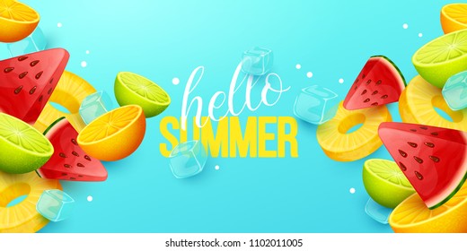 Summer background with fruits. Vector illustration.