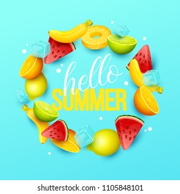 Summer background with fruits. Vector illustration.
