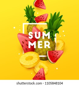 Summer background with fruits. Vector illustration.