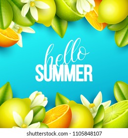 Summer background with fruits. Vector illustration.