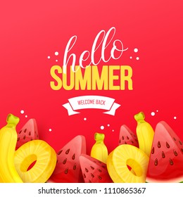 Summer background with fruits. Vector illustration.