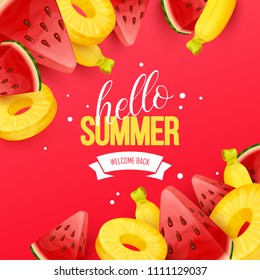 Summer background with fruits. Vector illustration.