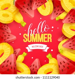 Summer background with fruits. Vector illustration.
