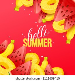 Summer background with fruits. Vector illustration.