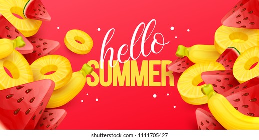 Summer background with fruits. Vector illustration.