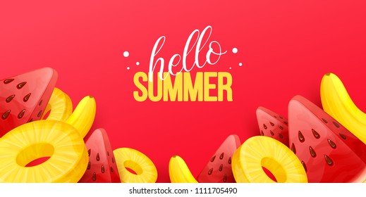 Summer background with fruits. Vector illustration.