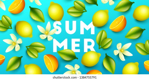 Summer background with fruits. Vector illustration.