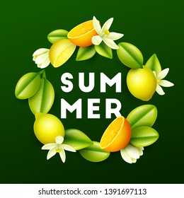 Summer background with fruits. Vector illustration.
