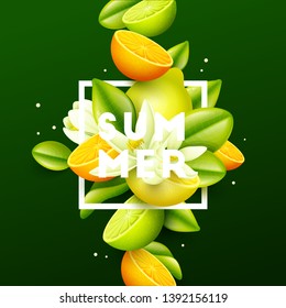 Summer background with fruits. Vector illustration.