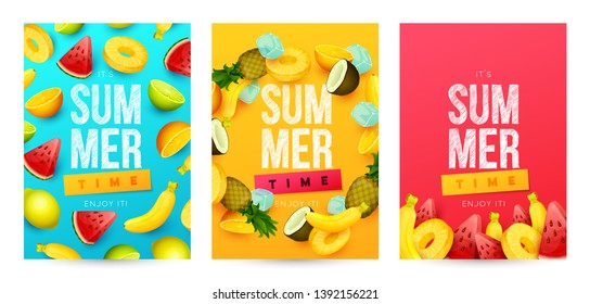 Summer background with fruits. Vector illustration