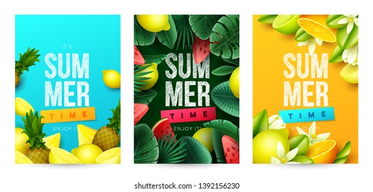 Summer background with fruits. Vector illustration