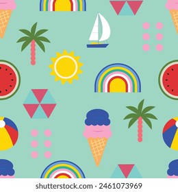 summer background with geometric style.illustration vector for square seamless pattern design
