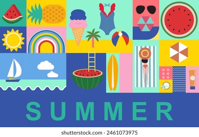 summer background with geometric style.illustration vector for a4 horizontal design